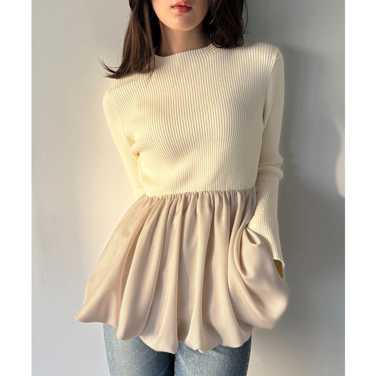 サテンドッキングバルーンニットトップス | JUNOAH | 詳細画像9 