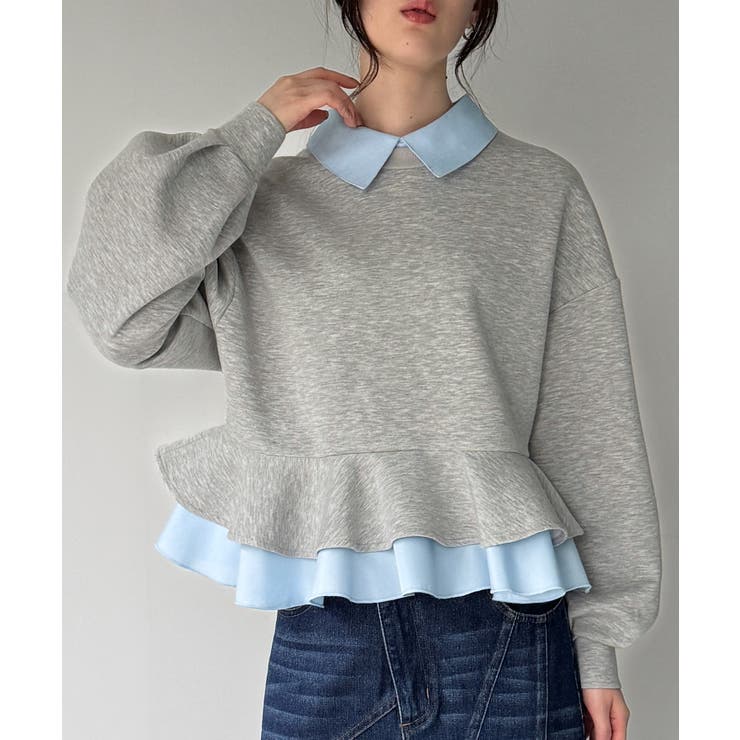 杢グレー | フリルレイヤードスウェット | JUNOAH