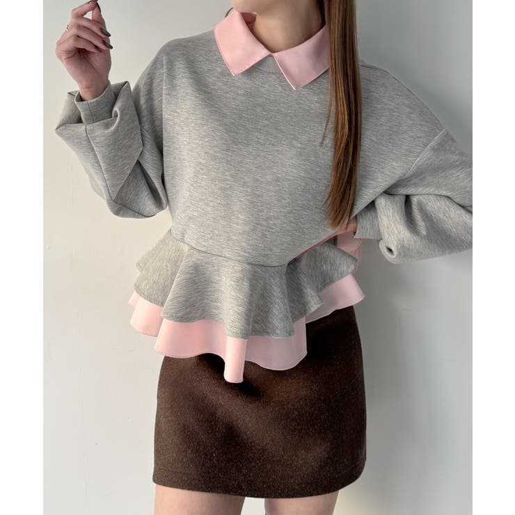 フリルレイヤードスウェット[品番：AMTW0012887]｜JUNOAH（ジュノア