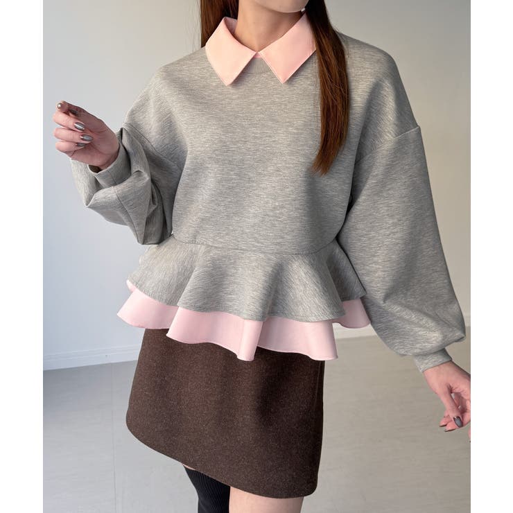 B杢グレー | フリルレイヤードスウェット | JUNOAH