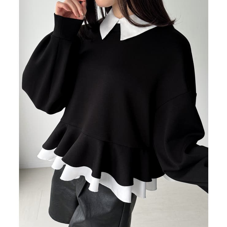 フリルレイヤードスウェット[品番：AMTW0012887]｜JUNOAH（ジュノア