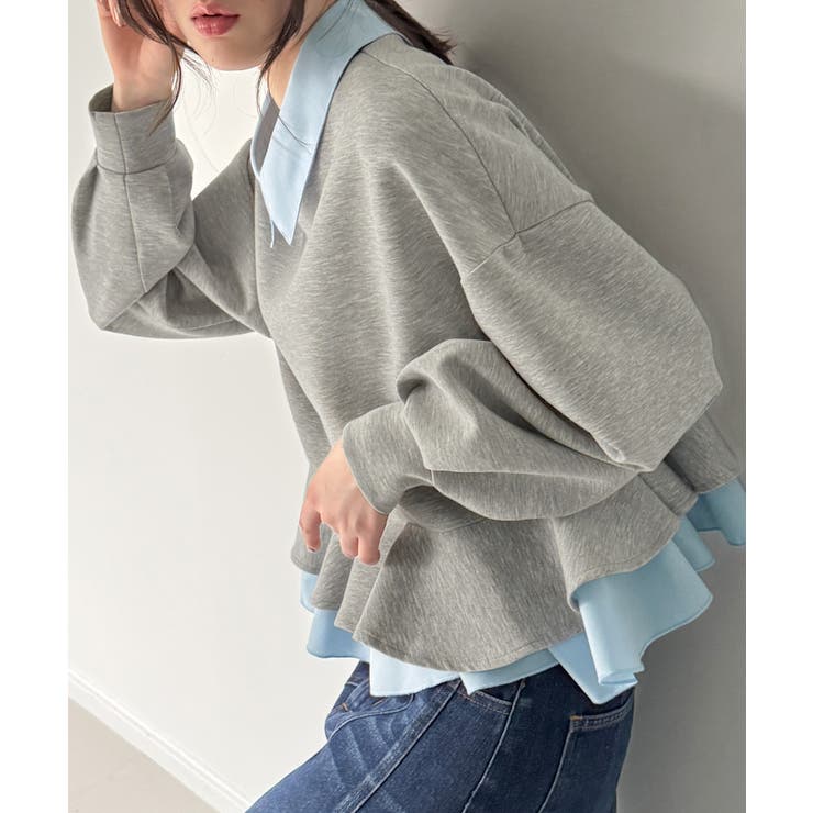 フリルレイヤードスウェット[品番：AMTW0012887]｜JUNOAH（ジュノア