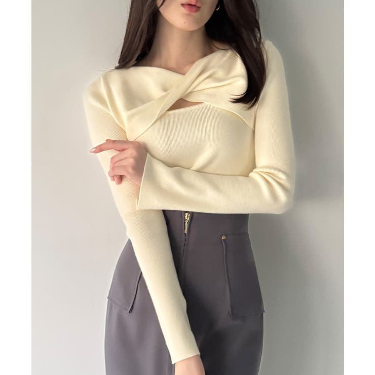 アイボリー | クロスドレープニットトップス | JUNOAH