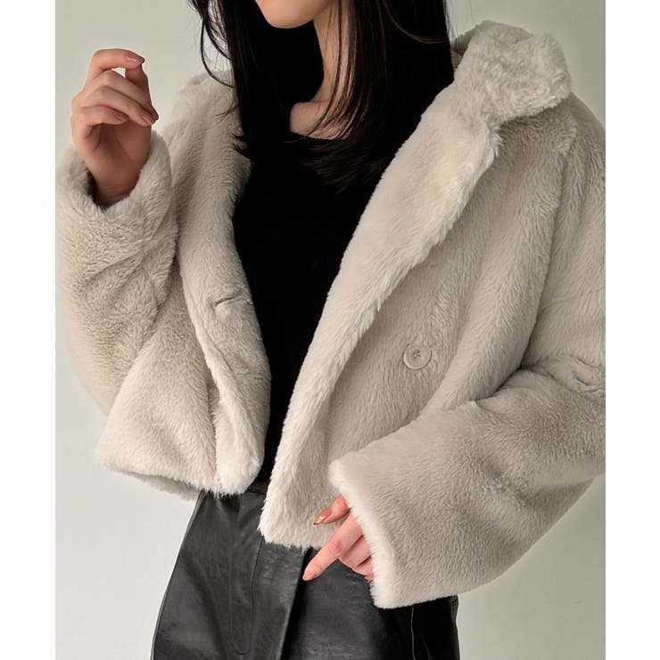 アイボリー | 2wayカラーショート中綿フェイクファージャケット | JUNOAH