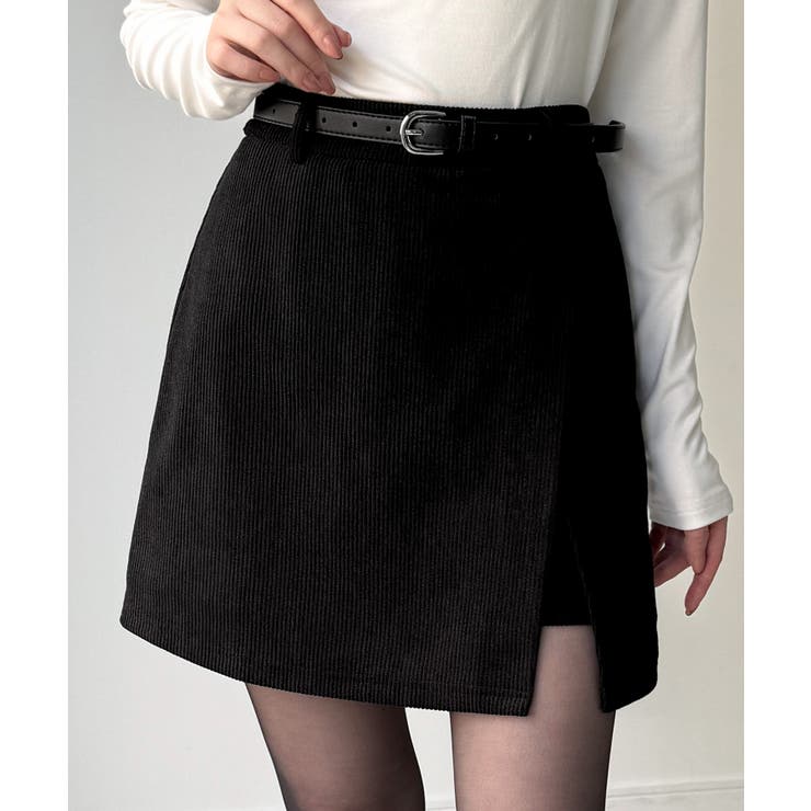 ブラック | 裏起毛コーデュロイミニスカート | JUNOAH