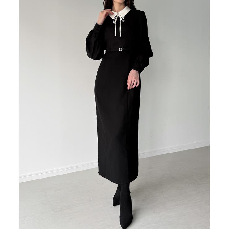 ブラック | 薄手ピーチスキンドッキングIラインワンピース | JUNOAH