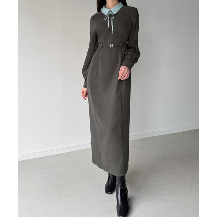 チャコール | 薄手ピーチスキンドッキングIラインワンピース | JUNOAH