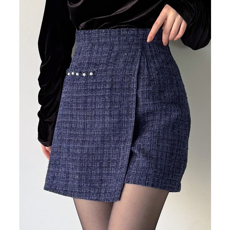 ネイビー | ラメツイードラップデザインスカパン | JUNOAH