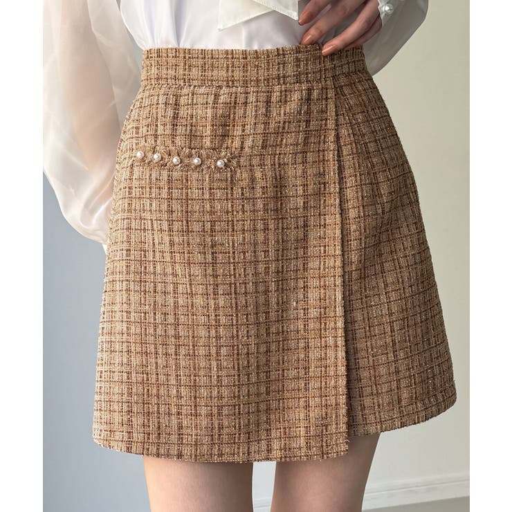 ライトブラウン | ラメツイードラップデザインスカパン | JUNOAH
