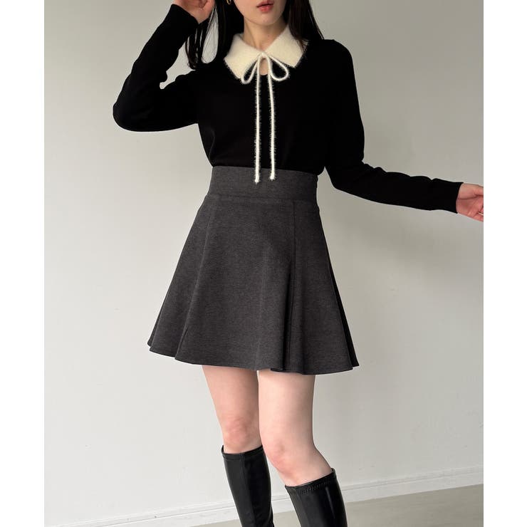 【取り外し可能リボン付き】シャギーカラーニットトップス | JUNOAH | 詳細画像1 