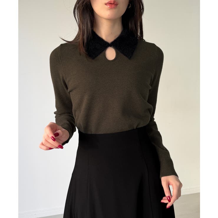 【取り外し可能リボン付き】シャギーカラーニットトップス | JUNOAH | 詳細画像10 