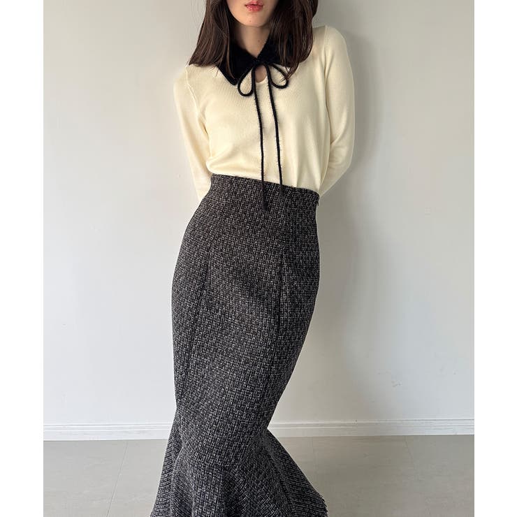 【取り外し可能リボン付き】シャギーカラーニットトップス | JUNOAH | 詳細画像12 