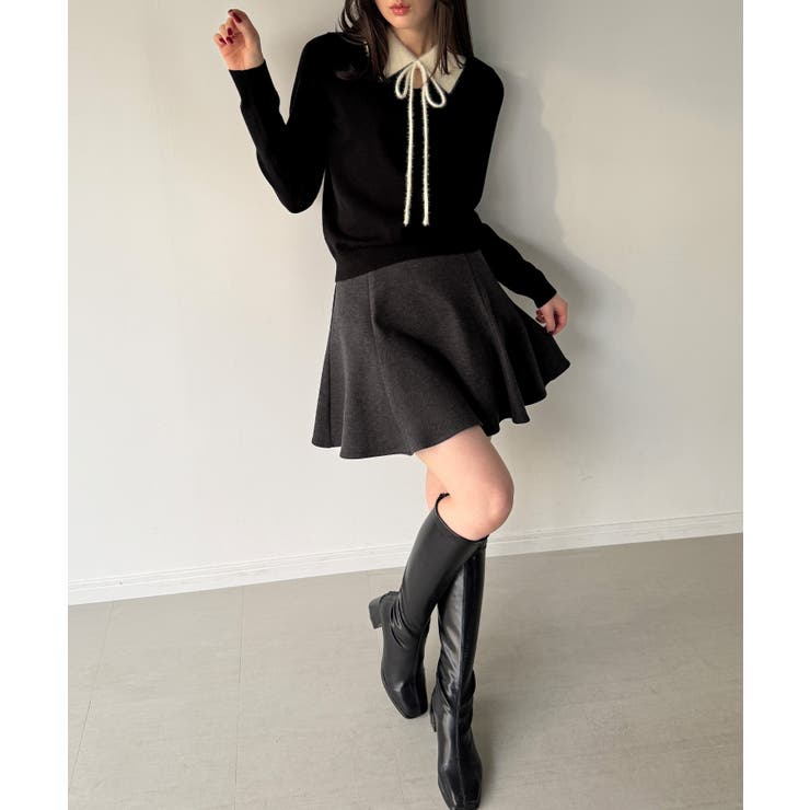 【取り外し可能リボン付き】シャギーカラーニットトップス | JUNOAH | 詳細画像3 