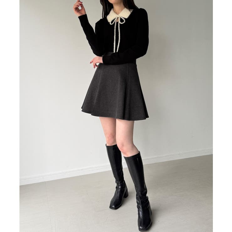 【取り外し可能リボン付き】シャギーカラーニットトップス | JUNOAH | 詳細画像4 