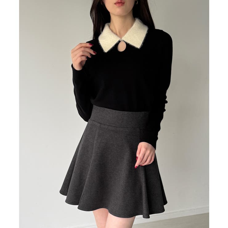 【取り外し可能リボン付き】シャギーカラーニットトップス | JUNOAH | 詳細画像5 