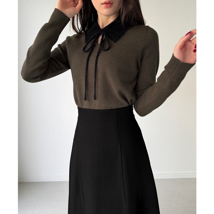 【取り外し可能リボン付き】シャギーカラーニットトップス | JUNOAH | 詳細画像6 