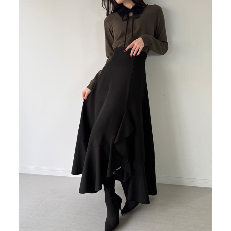 【取り外し可能リボン付き】シャギーカラーニットトップス | JUNOAH | 詳細画像8 