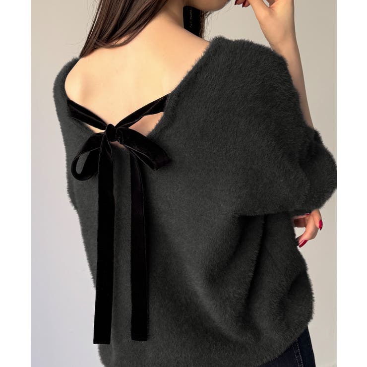 バックベロアリボンシャギーニットトップス | JUNOAH | 詳細画像2 