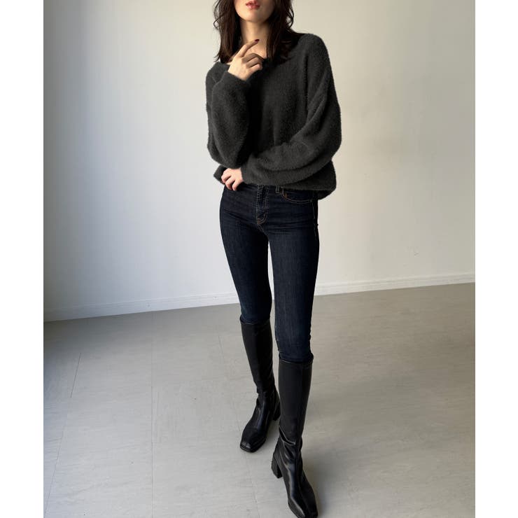 バックベロアリボンシャギーニットトップス | JUNOAH | 詳細画像4 