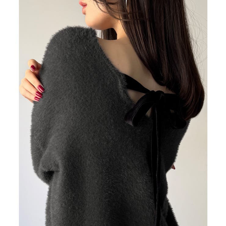 バックベロアリボンシャギーニットトップス | JUNOAH | 詳細画像5 