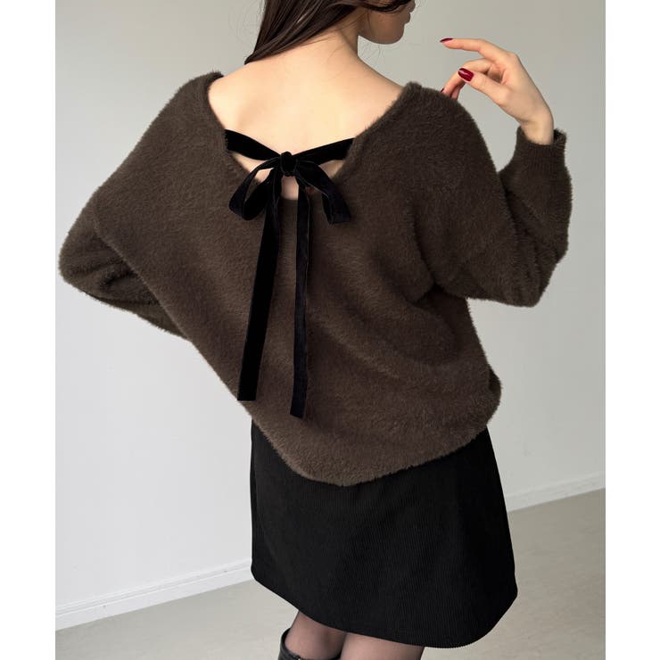 バックベロアリボンシャギーニットトップス | JUNOAH | 詳細画像9 