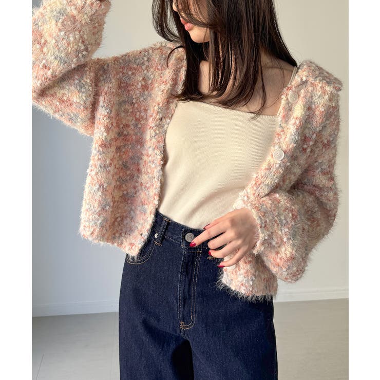 つぶつぶミックスカラー襟付きニットカーディガン | JUNOAH | 詳細画像1 