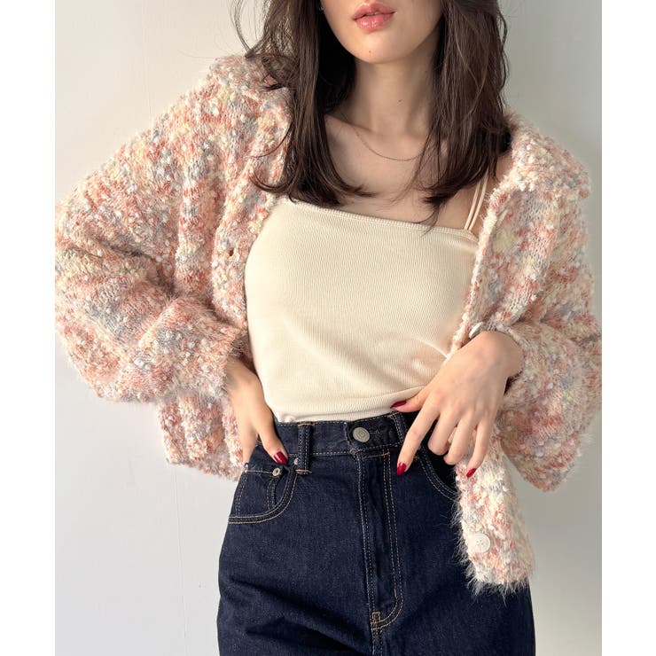 アイボリー | つぶつぶミックスカラー襟付きニットカーディガン | JUNOAH