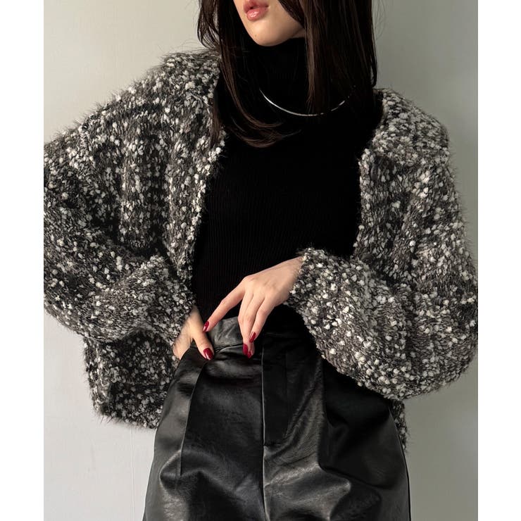 チャコール | つぶつぶミックスカラー襟付きニットカーディガン | JUNOAH