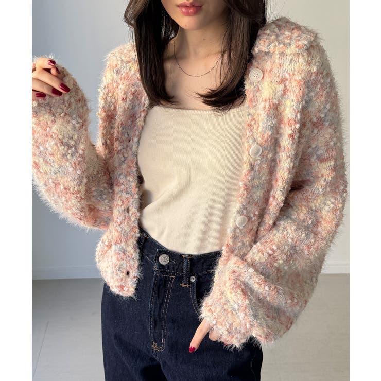 つぶつぶミックスカラー襟付きニットカーディガン | JUNOAH | 詳細画像3 