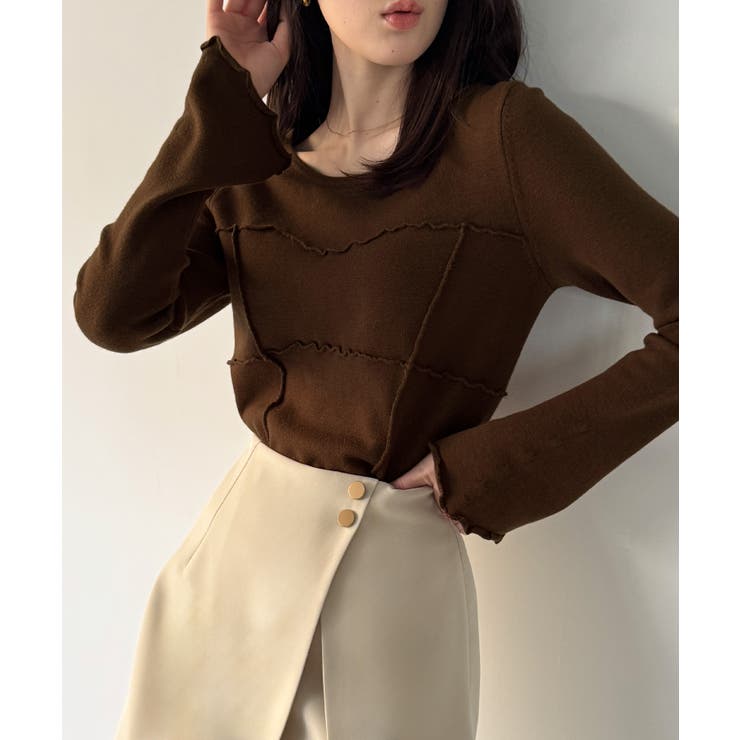 ブラウン | メロービスチェラインニットトップス | JUNOAH