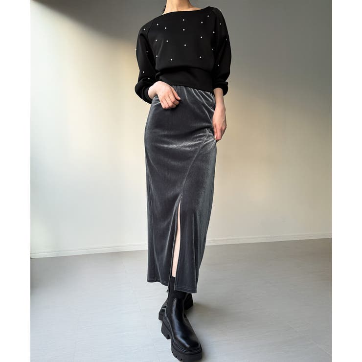 グレー | カーブラインベロアスリットスカート | JUNOAH