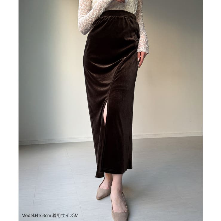 カーブラインベロアスリットスカート | JUNOAH | 詳細画像2 