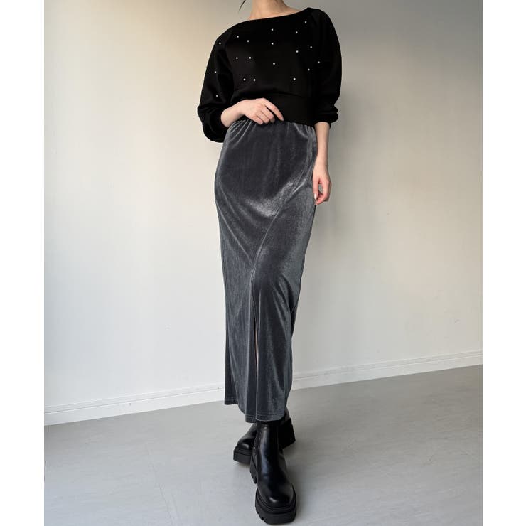 カーブラインベロアスリットスカート | JUNOAH | 詳細画像5 