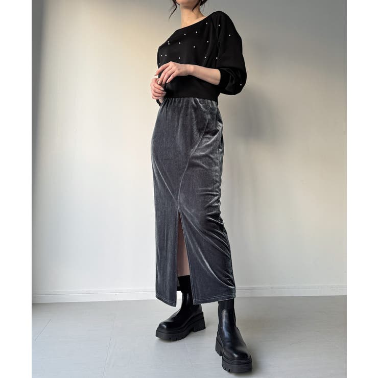 カーブラインベロアスリットスカート | JUNOAH | 詳細画像6 
