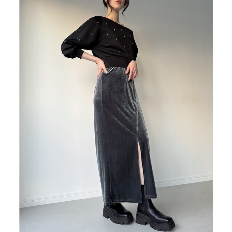 カーブラインベロアスリットスカート | JUNOAH | 詳細画像7 