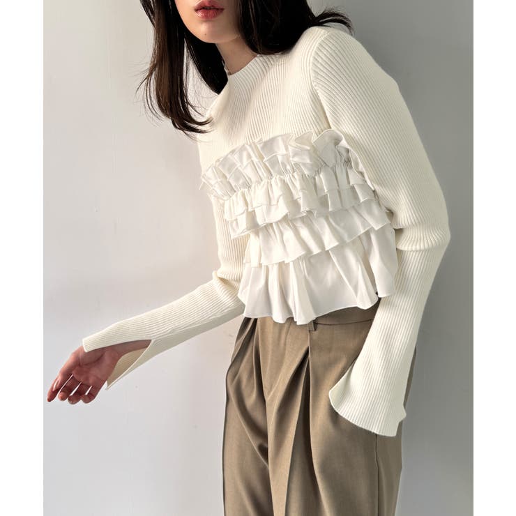 フリルビスチェ風ドッキングリブニット | JUNOAH | 詳細画像13 