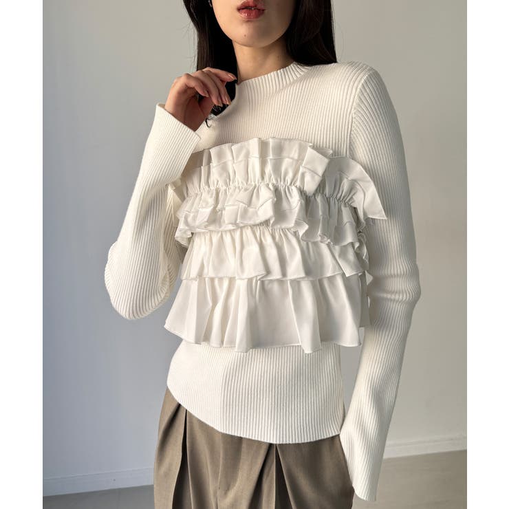 フリルビスチェ風ドッキングリブニット | JUNOAH | 詳細画像15 