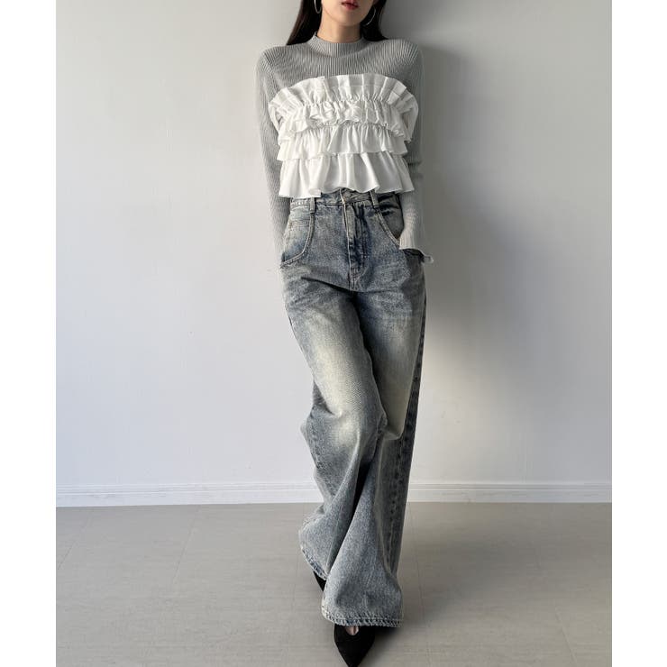 フリルビスチェ風ドッキングリブニット | JUNOAH | 詳細画像3 