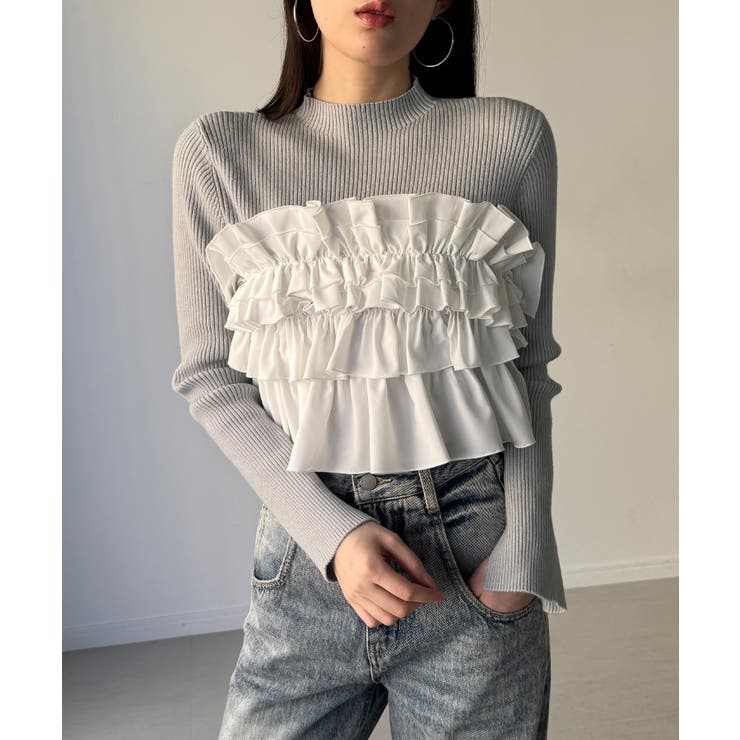 フリルビスチェ風ドッキングリブニット | JUNOAH | 詳細画像4 