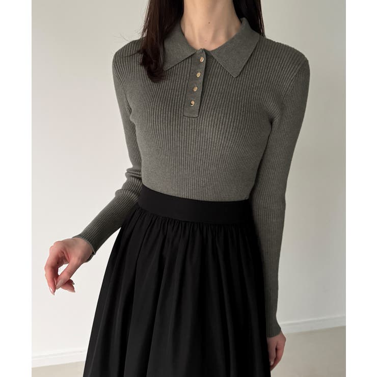 ポロリブニットドッキングワンピース | JUNOAH | 詳細画像4 