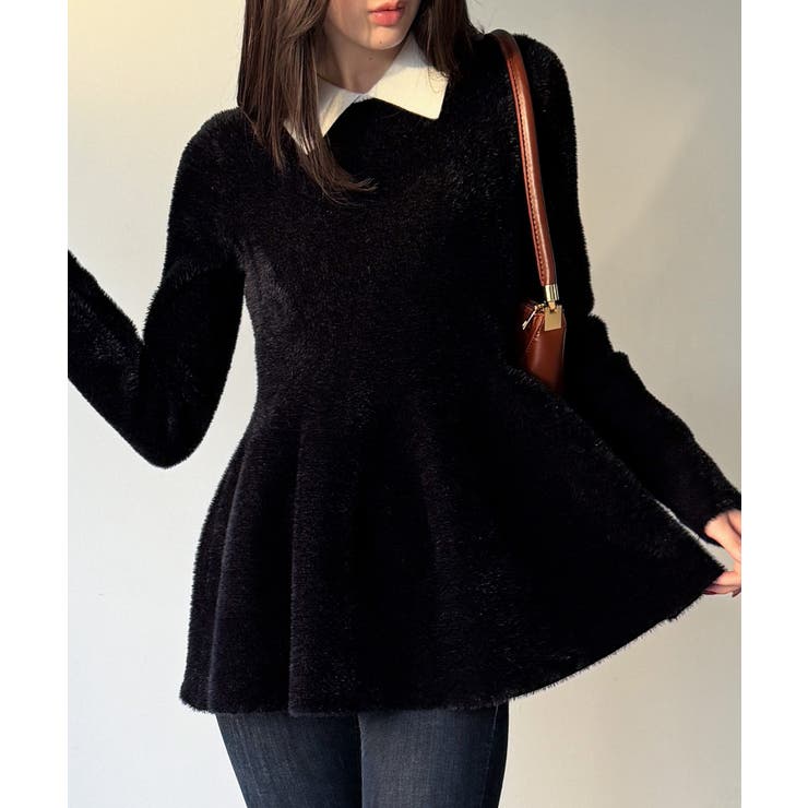 ブラック | シャギーペプラムニットトップス | JUNOAH