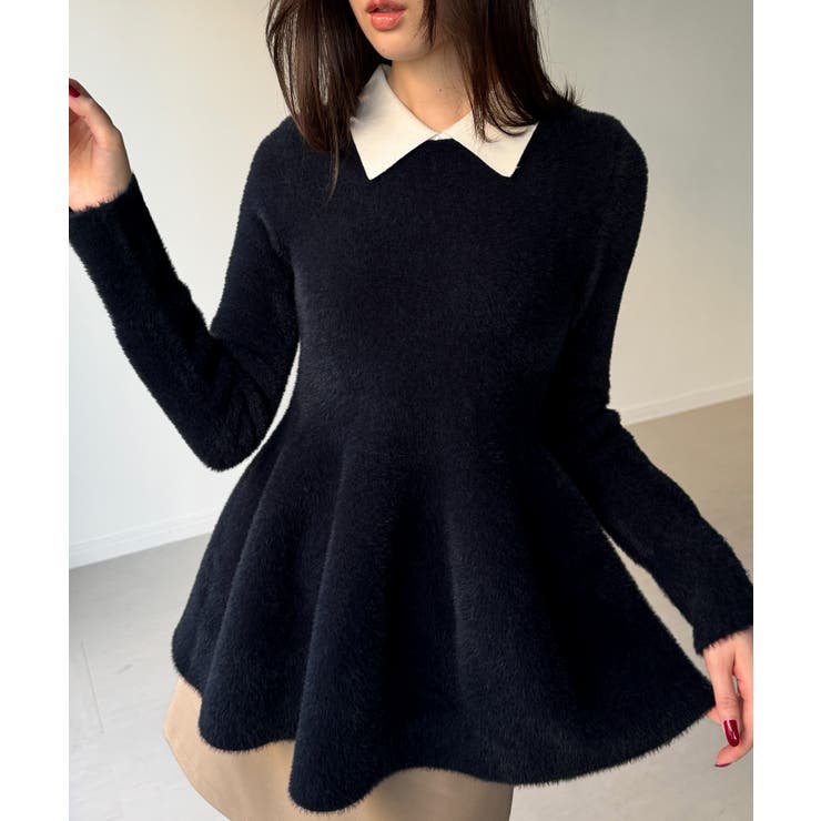 ネイビー | シャギーペプラムニットトップス | JUNOAH