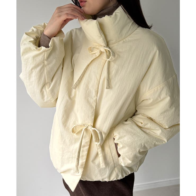アイボリー | スタンドカラーリボン中綿アウター | JUNOAH
