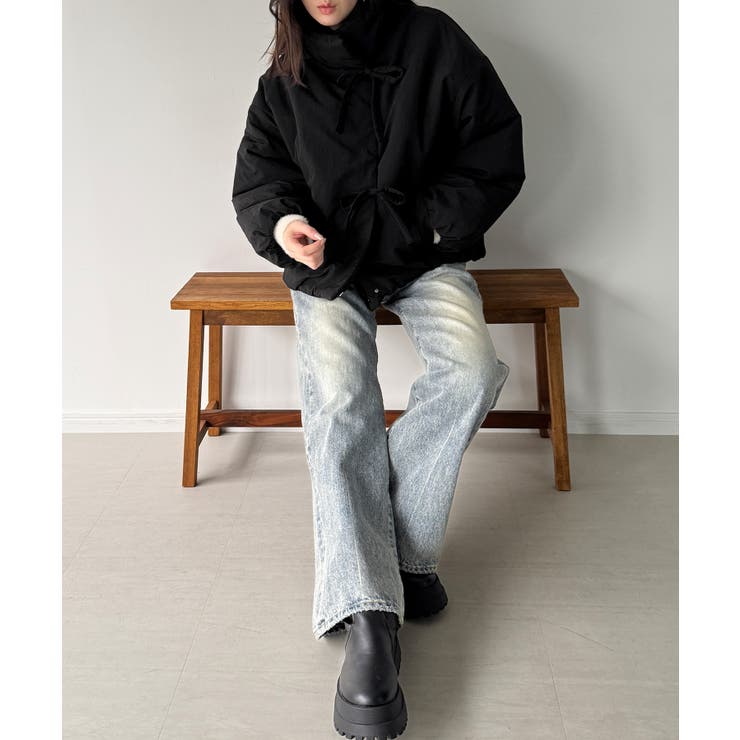 スタンドカラーリボン中綿アウター | JUNOAH | 詳細画像3 