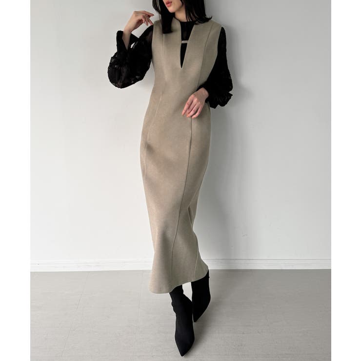 バックオープンIラインワンピース[品番：AMTW0012854]｜junoah