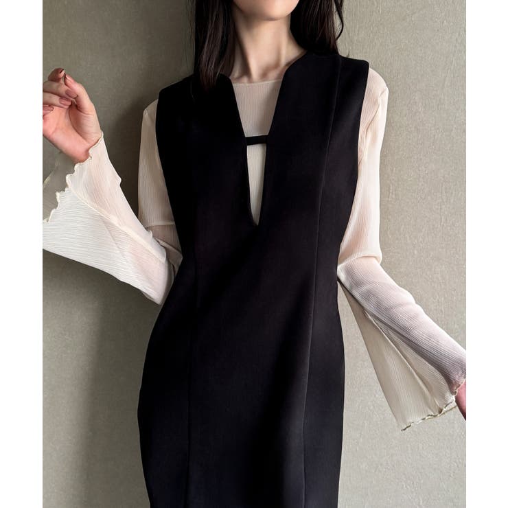 バックオープンIラインワンピース[品番：AMTW0012854]｜junoah