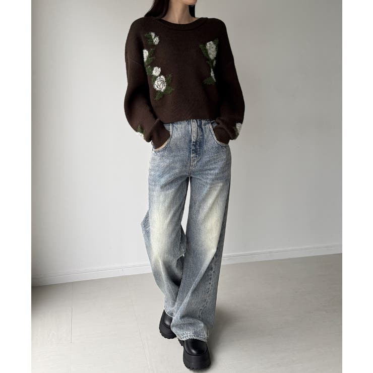 花柄ジャガードショートニット | JUNOAH | 詳細画像10 