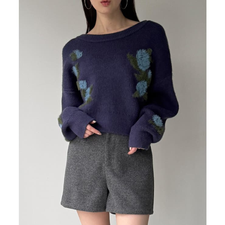 花柄ジャガードショートニット | JUNOAH | 詳細画像14 