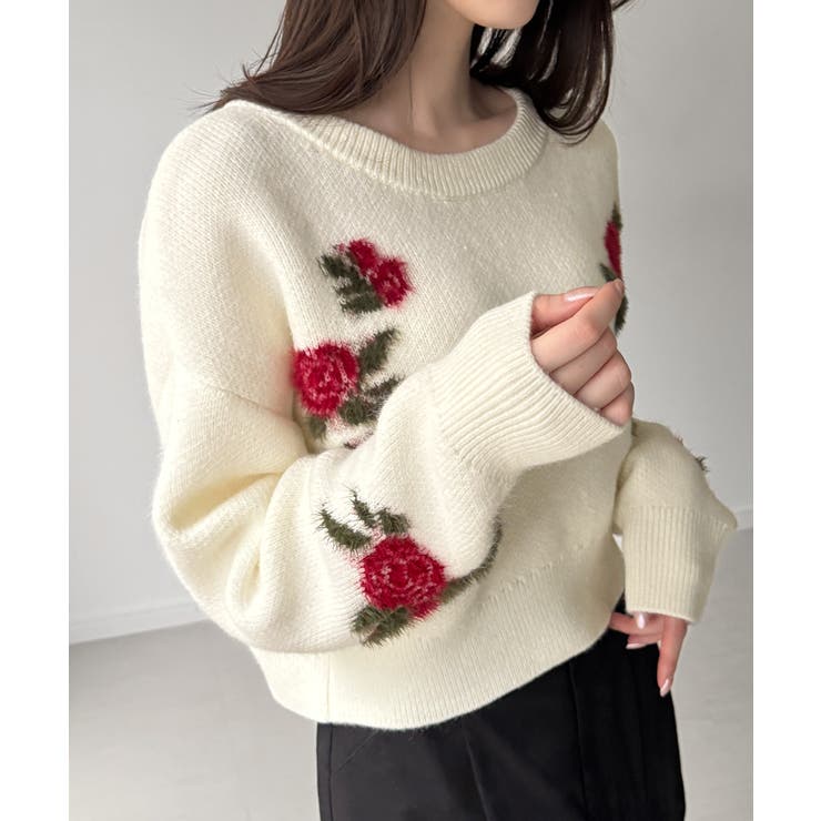 花柄ジャガードショートニット | JUNOAH | 詳細画像2 