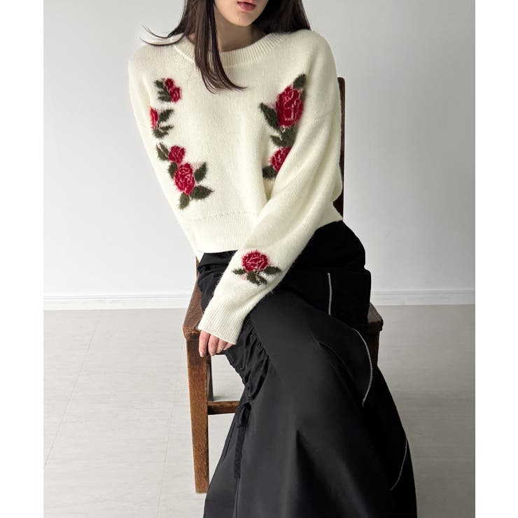 花柄ジャガードショートニット | JUNOAH | 詳細画像3 